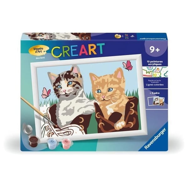 CreArt Kids 18x24cm, Maalaa numeroiden mukaan, Kissanpennut ja kengät, Maalaa numeroiden mukaan -setti, Ikä 7+, 25528, Ravensburger