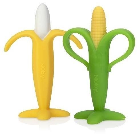 2-pack bitringar - NUBY - Banan och majs - Silikon - Från 3 månader
