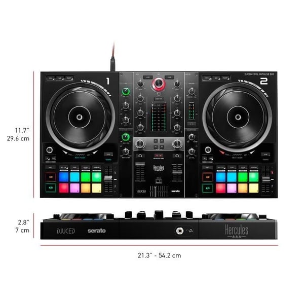 HERCULES DJCONTROL INPULSE 500 - DJ-controller - Integreret lydkort og hardwaremixer - 16 baggrundsbelyste pads (RGB) - Sort