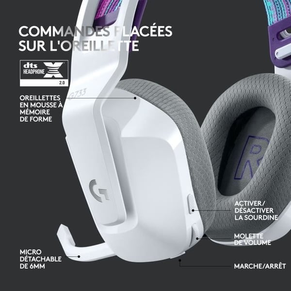 Gaming Headset - Trådløst - Logitech G - G733 Lightspeed - PS5, PS4, PC, MAC - Hvid