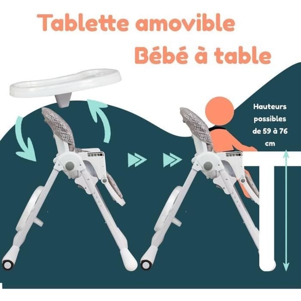 Højstol med flere positioner - BAMBISOL - Hvilestol - Op til 3 år - Beige / Hvid