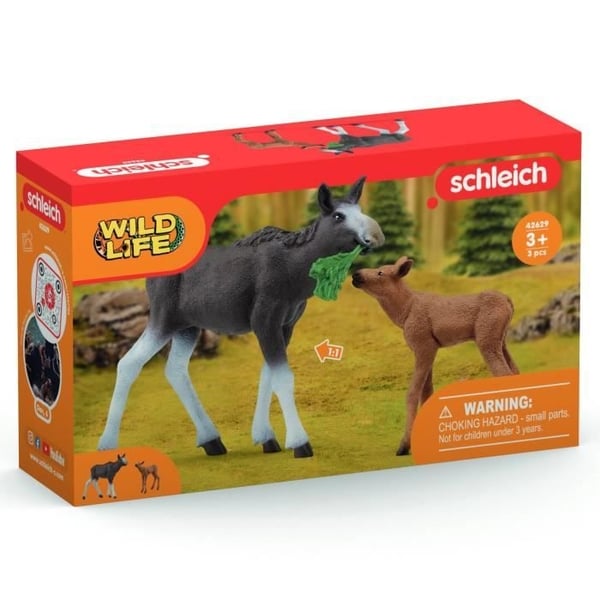 Schleich 42629 Vild Elg med Kalv Figurer, Vilde Dyr, Til Børn Fra 3 År