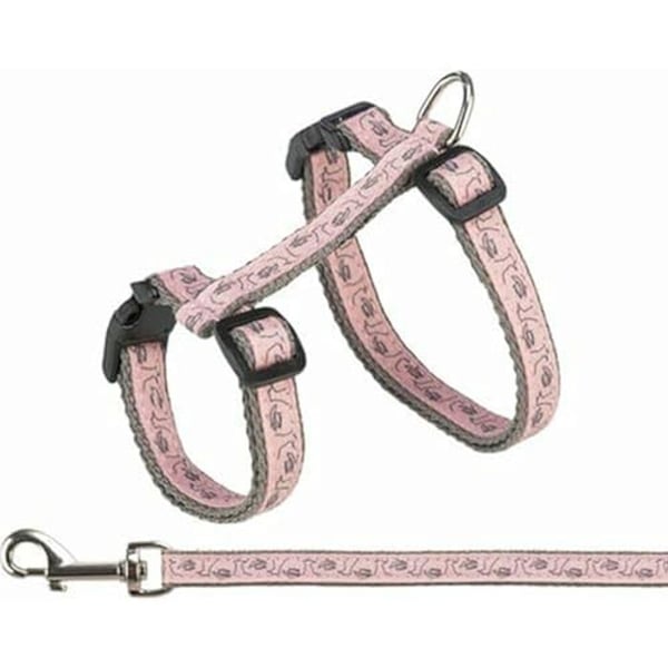 Kattesele - TRIXIE - Kattetuig - Grå/Pink - One Size - Nylon 120 CM
