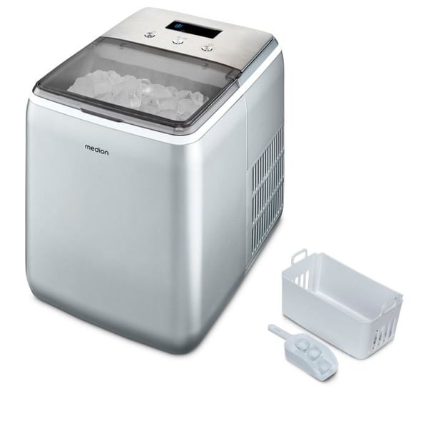 Krystallinsk ismaskine – MEDION MD11950 – 2,6L vandtank – 15kg/24t – 2 størrelser – 10 minutter – Rustfrit stål