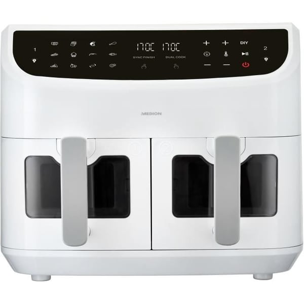 Varmluftfrituregryde - MEDION - P20 XXL Twin - 2600 W - 2 kurve - 9 programmer - Hvid