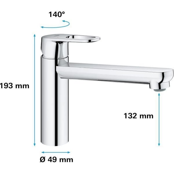 GROHE Start Flow køkkenarmatur, etgrebsarmatur med vandbesparende perlator, 140° rotation, krom, 31691000
