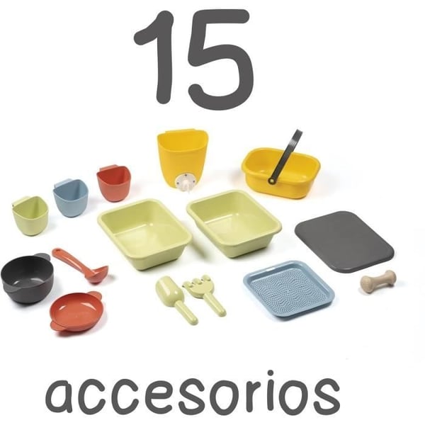 Smoby Life - Mud Kitchen - Udendørs madlavningsspil - 15 tilbehør - UV-bestandigt - Genbrugsmateriale - Fra 3 år