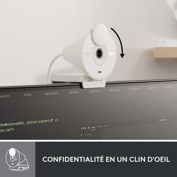 Logitech Brio 300 Full HD Webcam med Privacy, Støjreducerende Mikrofon, USB-C - Hvid