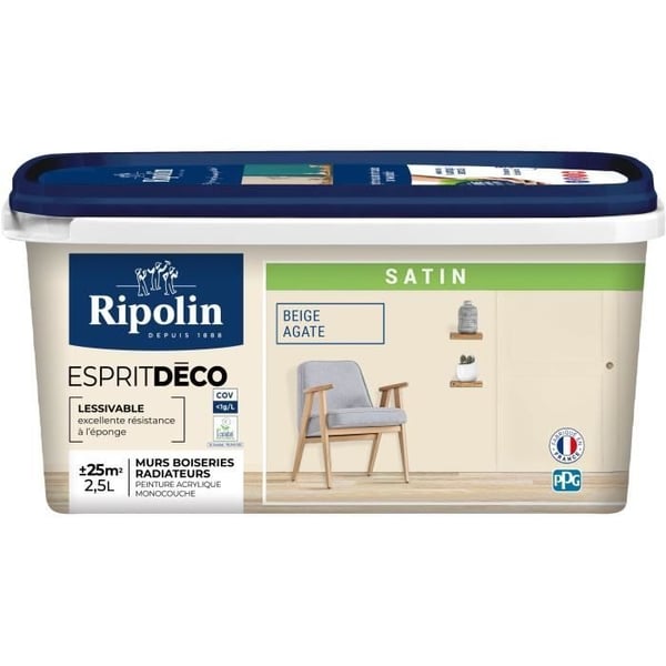 Färg - RIPOLIN - ESPRIT DECO MULTI-SURFACE - Agatbeige - Satin - 2,5L Färg - RIPOLIN - ESPRIT DECO MULTI-SURFACE - Agatbeige - Satin - 2,5L