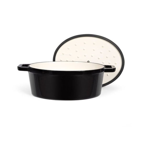 Ovalt grydefad - LIVOO - MEP129N - 4,5 L - Emaljeret støbejern - Låg med pigge - Velegnet til alle kogeplader - 29 x 22 cm