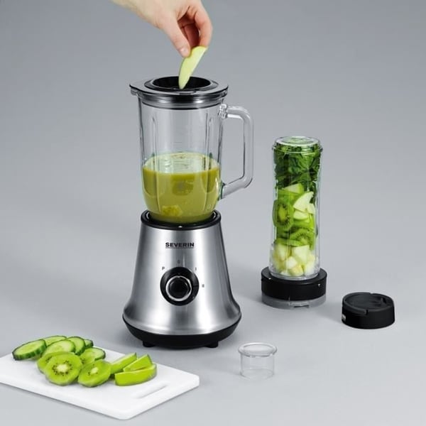2 i 1 blender - SEVERIN - SM3737 - 2 i 1 multimixer og smoothieblender - 500W - 1 l glasskål - 1 600 ml flaske medfølger