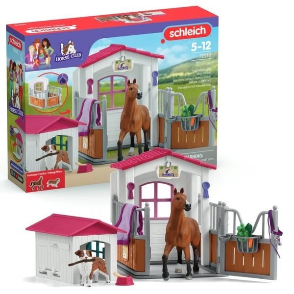 Laatikko, jossa hannoverilainen tamma ja australianpaimenkoira, hevoshahmo ja tarvikkeet, SCHLEICH 72218 Horse Club, ikä 5+