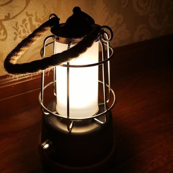 Johdoton lyhty - LUMISKY - WILDY - K 23 cm - Köysikahva - Lämmin valkoinen ja himmennettävä LED
