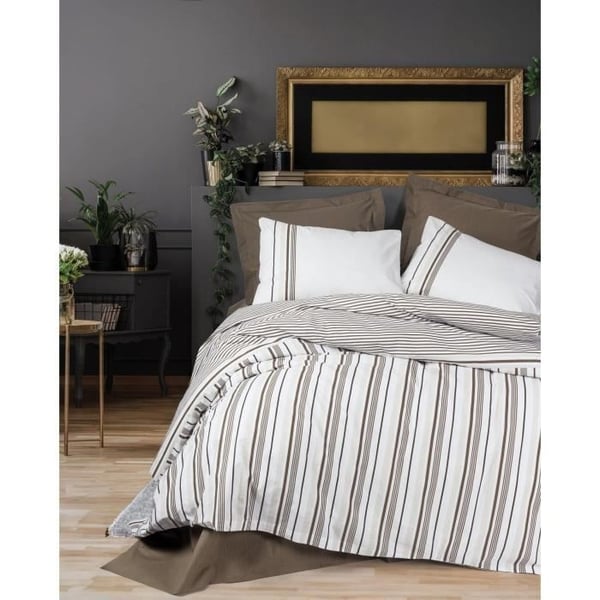 Sengesæt - 1 dynebetræk 220 x 240 cm + 2 pudebetræk 60 x 60 cm - 100% forstærket bomuld - Brun
