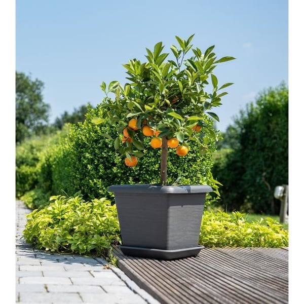 Firkantet urtepotte - GARDEN ID - Teramo sort-antracit - 40 x 35 cm - Ridsefast - Stenlook - Med huller