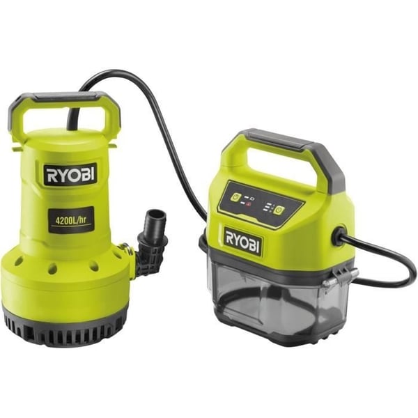 RYOBI - 18 V:n tyhjennyspumppu - 4 200 l/h - upotussyvyys enintään 5 m - IPX7 - 3-asetteinen ajastin - myydään ilman akkua - RY18SPA-0
