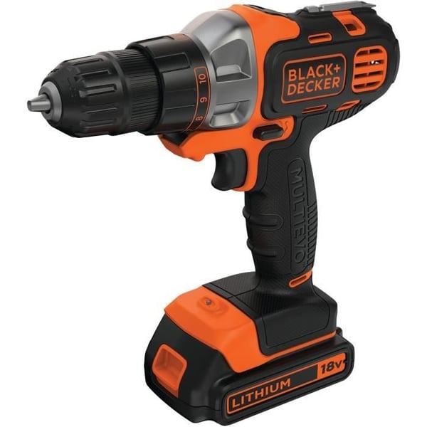 BLACK+DECKER 18V batteridrevet multievo bore-/skruemaskine (leveres med 1 x 1,5 Ah batteri + oplader + kuffert) - MT218K-QW