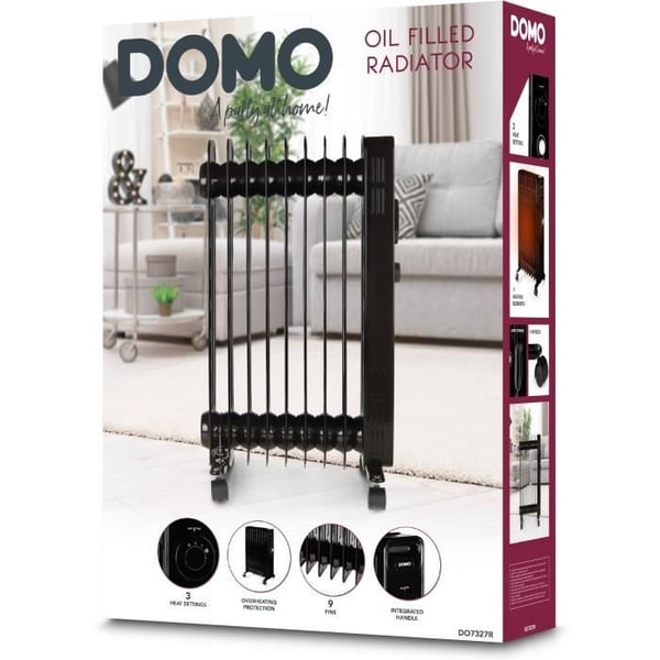 Oljefylld radiator - 2000 W - DOMO - DO7327R - 42,5 x 28 x 64 cm - Svart