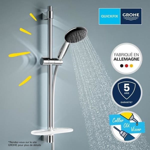 Brusesæt med 2 dyser, 60 cm stang, fleksibel slange og hylde - GROHE Vitalio Start 110 26952001 - Vandbesparende - Krom