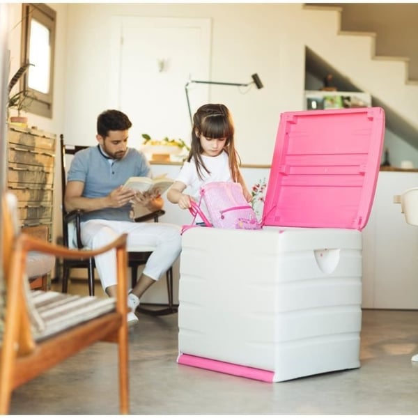 PLASTIKEN Space Saver opbevaringsboks med hjul og hængelås - Kapacitet 190 L - Fuchsia farve