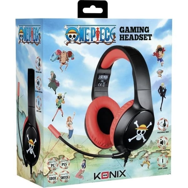 Kablet gaming headset - KONIX - One Piece - PC, PS4, PS5, Switch og Xbox - Mikrofon - 1,5 m kabel - 3,5 mm jackstik - Luffy
