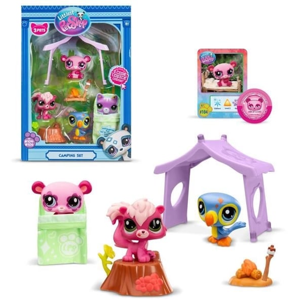 Pak et tema 3 kæledyr - BANDAI - Littlest Pet Shop Camping - Dyr og tilbehør