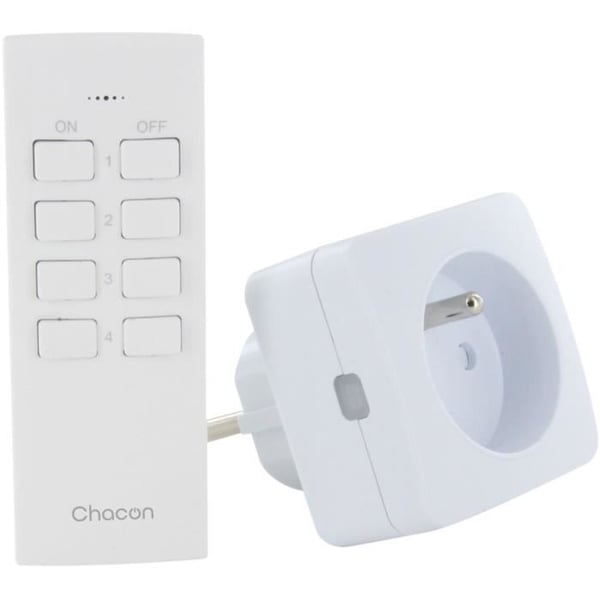 Sæt med 2 mini-stikkontakter - CHACON - Tænd/sluk - 2300 W (FR) + fjernbetjening - Hvid