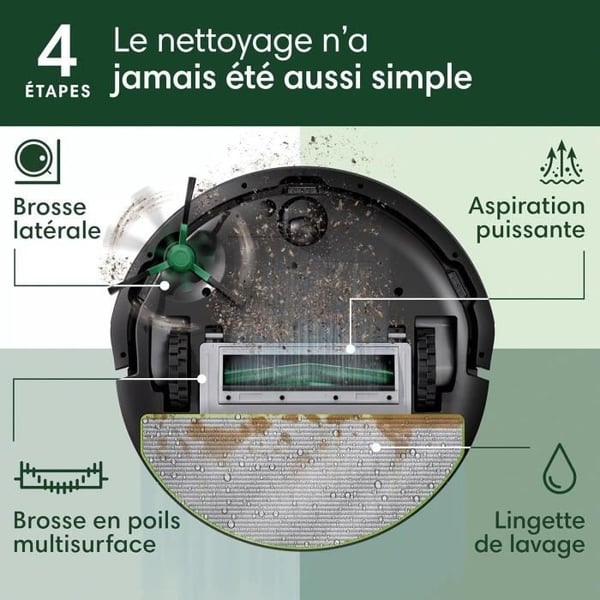 iRobot Roomba 105 Combo - 2-i-1 robotstøvsuger - 7 kPa sugekraft - LiDAR-navigation - Tæpperegistrering
