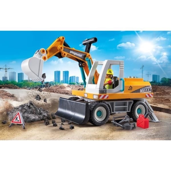PLAYMOBIL 71749 Mekanisk Gravemaskine og Arbejder, Actionhelte, Byggeri, 31 dele, Fra 4 år