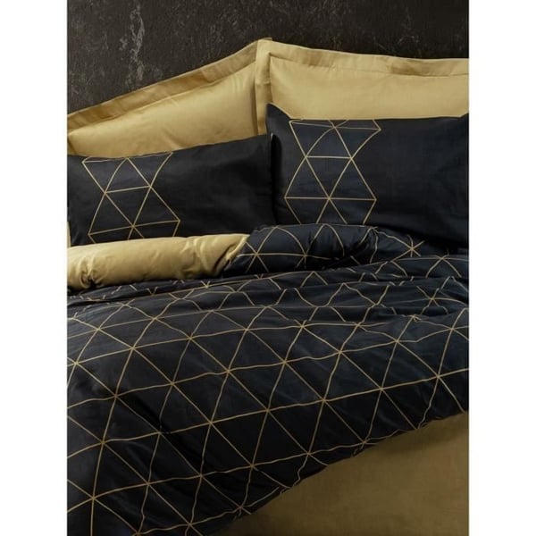 Sengesæt - 1 dynebetræk 220 x 240 cm + 2 pudebetræk 60 x 60 cm - 100% forstærket bomuld - Sort