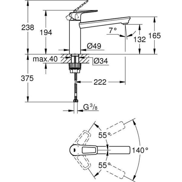 BauLoop 31706000 etgrebs håndvaskarmatur - GROHE - Mellem svingbar tud - 140° rotation - Krom
