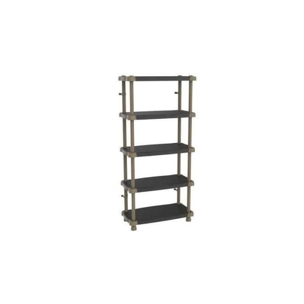 PLASTIKEN TITANIUM høj hylde - 5 tofarvede hylder - Sort og Taupe - 30 kg/hylde - 88x184x44cm