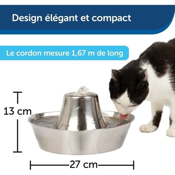 Kæledyrsfontæne - PETSAFE - SEASIDE - Rustfrit stål - 1,8 L - Stille - Filtreret vand