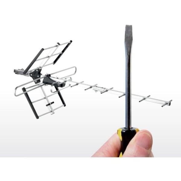 ONE FOR ALL SV9357 Professional Line VHF/UHF -vahvistettu ulkokäyttöön tarkoitettu TV-antenni, Full HD, 5G-suodatin, helppo asentaa