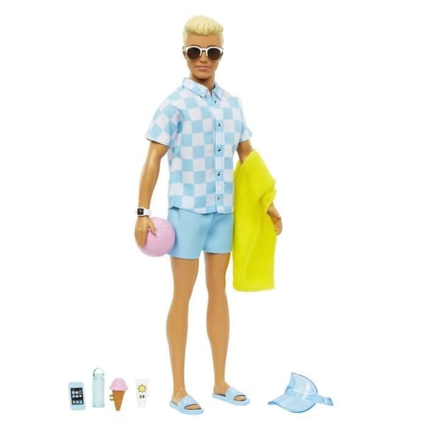 Barbie-Ken Stranddukke Blonde Badeshorts og Strandtilbehør HPL74