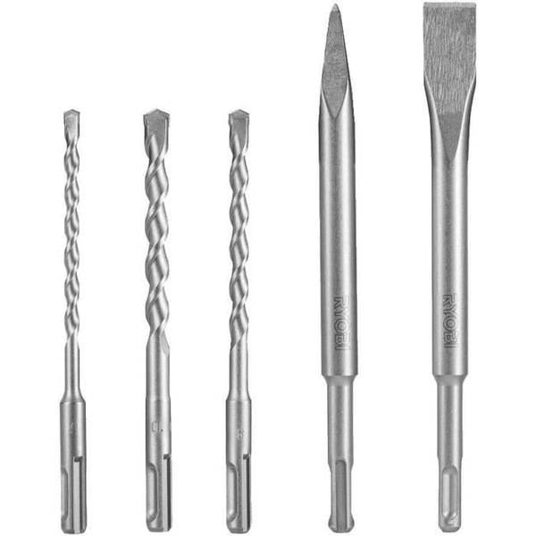 RYOBI - Sæt med 3 bor (6 mm, 8 mm, 10 mm) og 2 SDS+ mejsler (1 spids og 1 flad) - RAKSP05