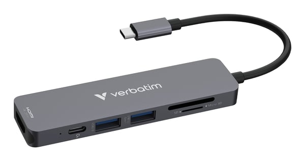 Verbatim USB-C Essentials Multiport Hub 6 portar: HDMI, USB-C PD, USB-A 3.2 Gen 1, USB-A, SD och microSD