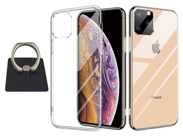 iPhone 11 Pro Max Skal & Fyrkantig Fingerhållare - Skydd och Komfort - Svart