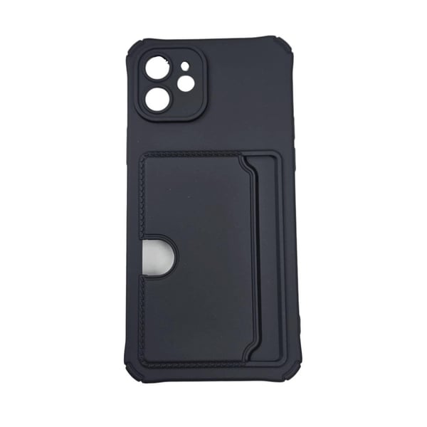 iPhone 12 Skal - Mikrofiber Silikon Korthållare i Svart