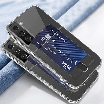 Samsung Galaxy S22 - läpinäkyvä kotelo, jossa on korttipaikka