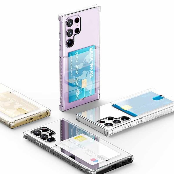 Samsung Galaxy S22 Ultra - läpinäkyvä kotelo korttipaikalla