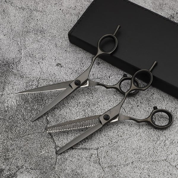 Professionelt frisørsæt - sort saks, kam, etui - 4 dele - Luksus