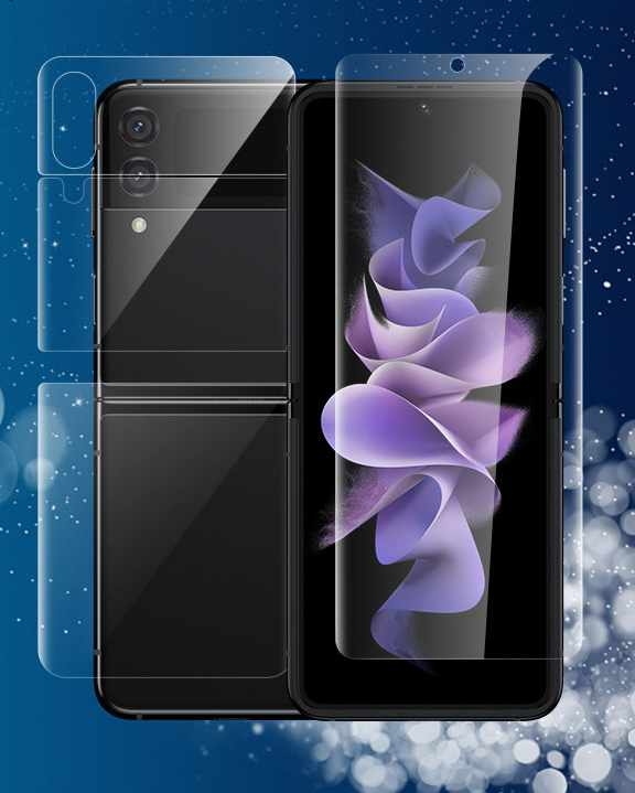 Samsung Galaxy Z Flip 4 - läpinäkyvä kuori + pehmeä suojakalvo neljä kappaletta