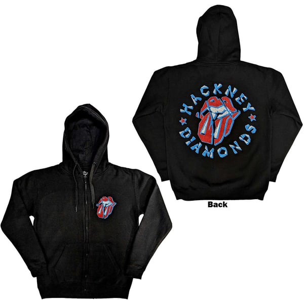 The Rolling Stones Unisex Zipped Hoodie: Hackney Diamonds Stars (Back Print) (Small)