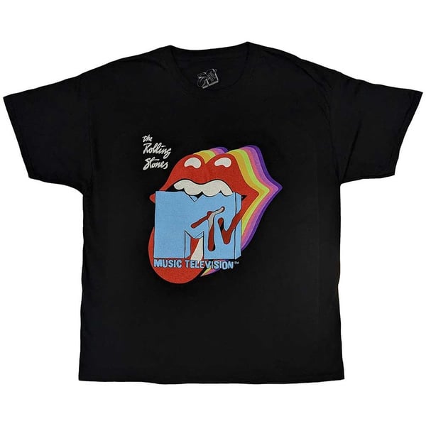 MTV Unisex T-Shirt: Rolling Stones Rainbow Shadow Tongue (Large)