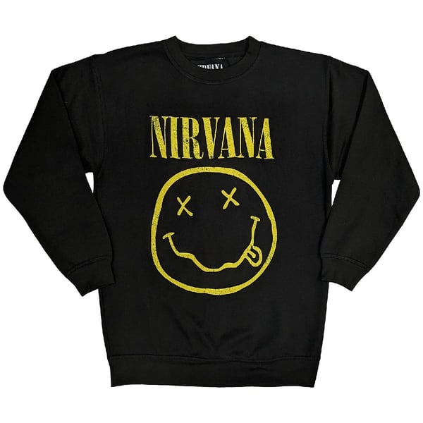 Nirvana Unisex Sweatshirt: Yellow Happy Face (Black) (Medium)