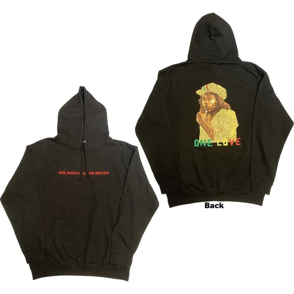 Bob Marley Unisex Pullover Hoodie: Wailers One Love Portrait (Back Print & Embroidery) (Large)