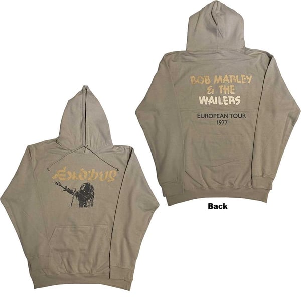 Bob Marley Unisex Pullover Hoodie: Exodus Mic Photo Wailers Tour 77 (Back Print & Hi-Build) (Large)