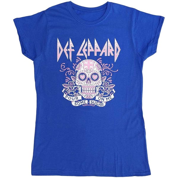 Def Leppard Ladies T-Shirt: Pour Some Sugar On Me Skull Tour 2019 (Ex-Tour) (Large)