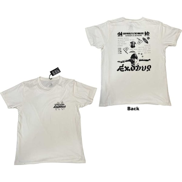 Bob Marley Unisex Organic T-Shirt: Exodus Tracklist (Back Print & Hi-Build) (XX-Large)